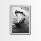 Driftwood Shore, Tidal Beauty, Washed Wood, Canvas Print, Coastal Beach Wall Art, Minimalist Bathroom Decor, Black and White Ocean Scene