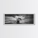 Dolphin Ocean Art, Playful Sea Animal Print, Modern Coastal Decor, Framed Canvas Print, Bathroom Wall Art, Nature Photography