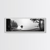 Misty Cove, Pacific Coast, Tranquil Shore, Canvas Print, Zen Nature Wall Art, Bathroom Decor, Moody Black and White Art