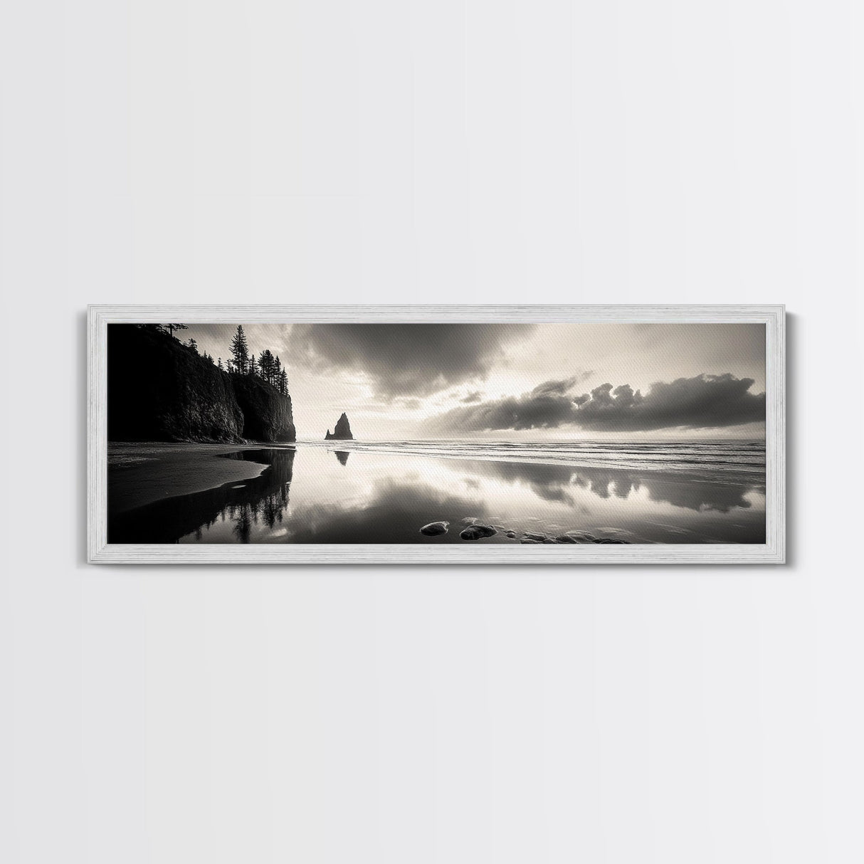 Sea Stack, Stormy Sky, Coastal Reflections, Canvas Print, Pacific Northwest Wall Art, Dramatic Seascape, Autumn Home Accent