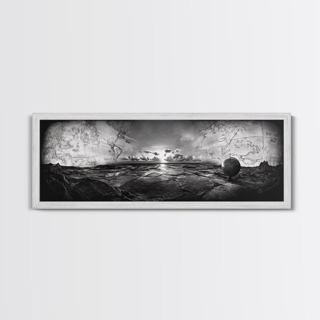 World Map, Globe Horizon, Explorer’s Dream, Canvas Print, Travel Wall Art, Surreal Photography, Study Room Adventure Decor