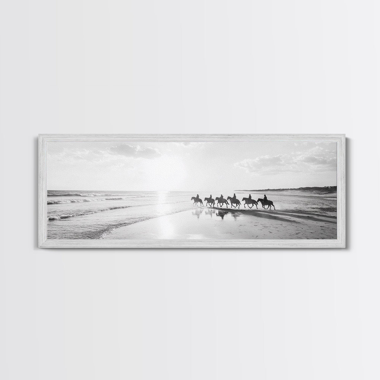 Beach Riders, Horseback Freedom, Seaside Journey, Canvas Print, Monochrome Wall Art, Coastal Living Room Decor, Nature Photography