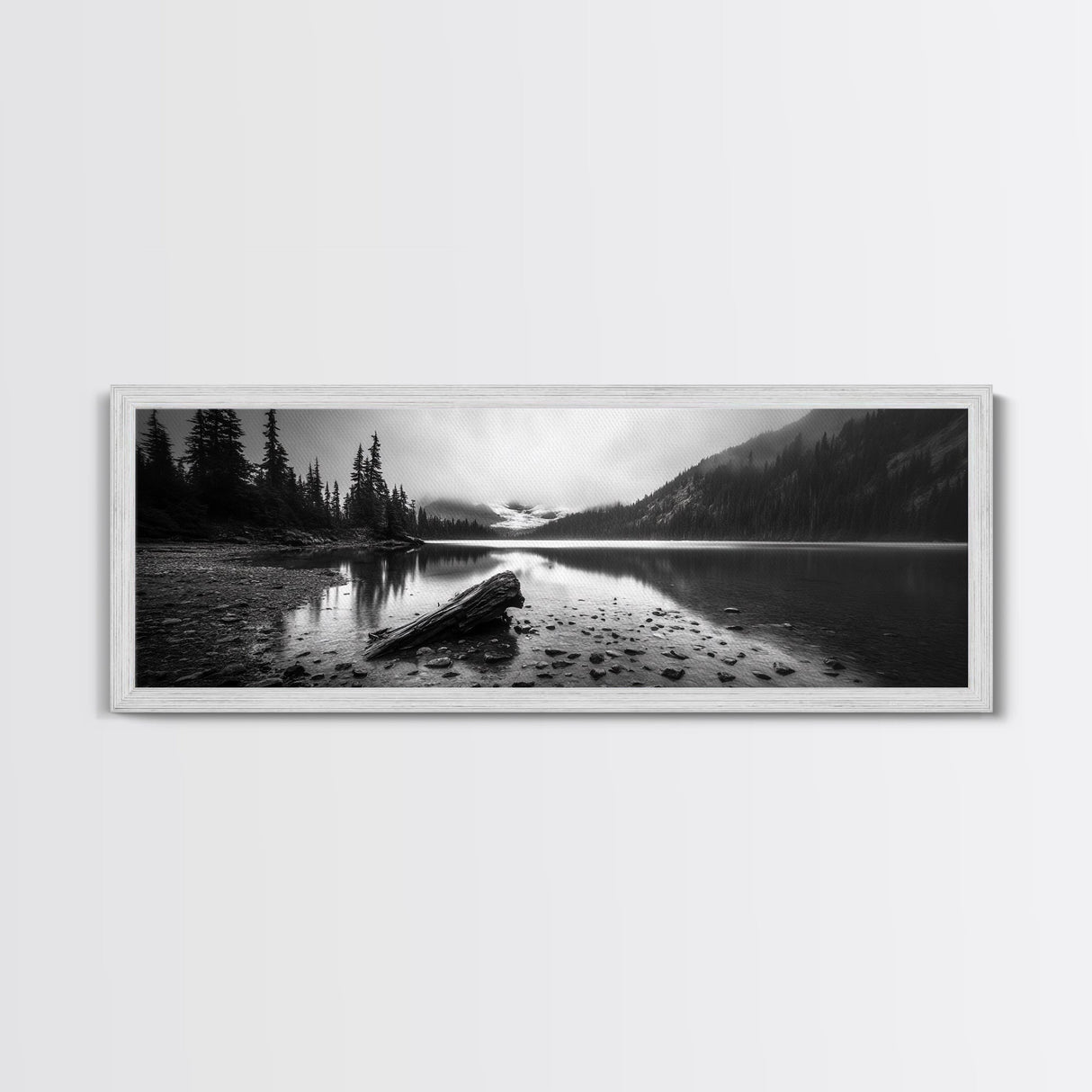 Alpine Lake, Moody Mountains, Foggy Reflection, Canvas Print, Serene Wall Art, Nature Photography, Bedroom Art, Den Decor, Office Decor