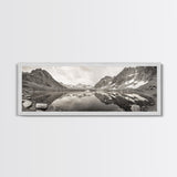 Alpine Reflection, Snowy Peaks, Tranquil Water, Framed Canvas Print, Nature Photography, Minimalist Wall Art, Bedroom or Office Decor