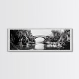 Stone Bridge, Forest River, Morning Mist, Canvas Print, Black and White Landscape, Nature Wall Art, Rustic Bathroom Art, Den Decor