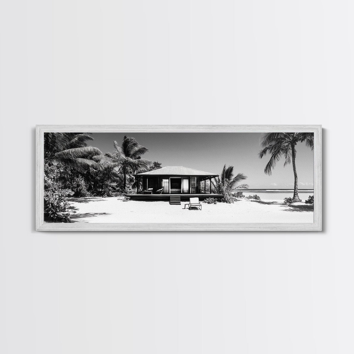 Beach House, Palm Retreat, Tropical Hideaway, Island Dream, Framed Canvas Print, Coastal Wall Art, Bedroom Decor, Tropical Vacation Aesthetic