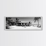Beach House, Palm Retreat, Tropical Hideaway, Island Dream, Framed Canvas Print, Coastal Wall Art, Bedroom Decor, Tropical Vacation Aesthetic