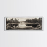 Misty Forest, Autumn Lake, Fog Reflections, Framed Canvas Print, cozy cabin decor, woodland living room art, rustic Fall photography