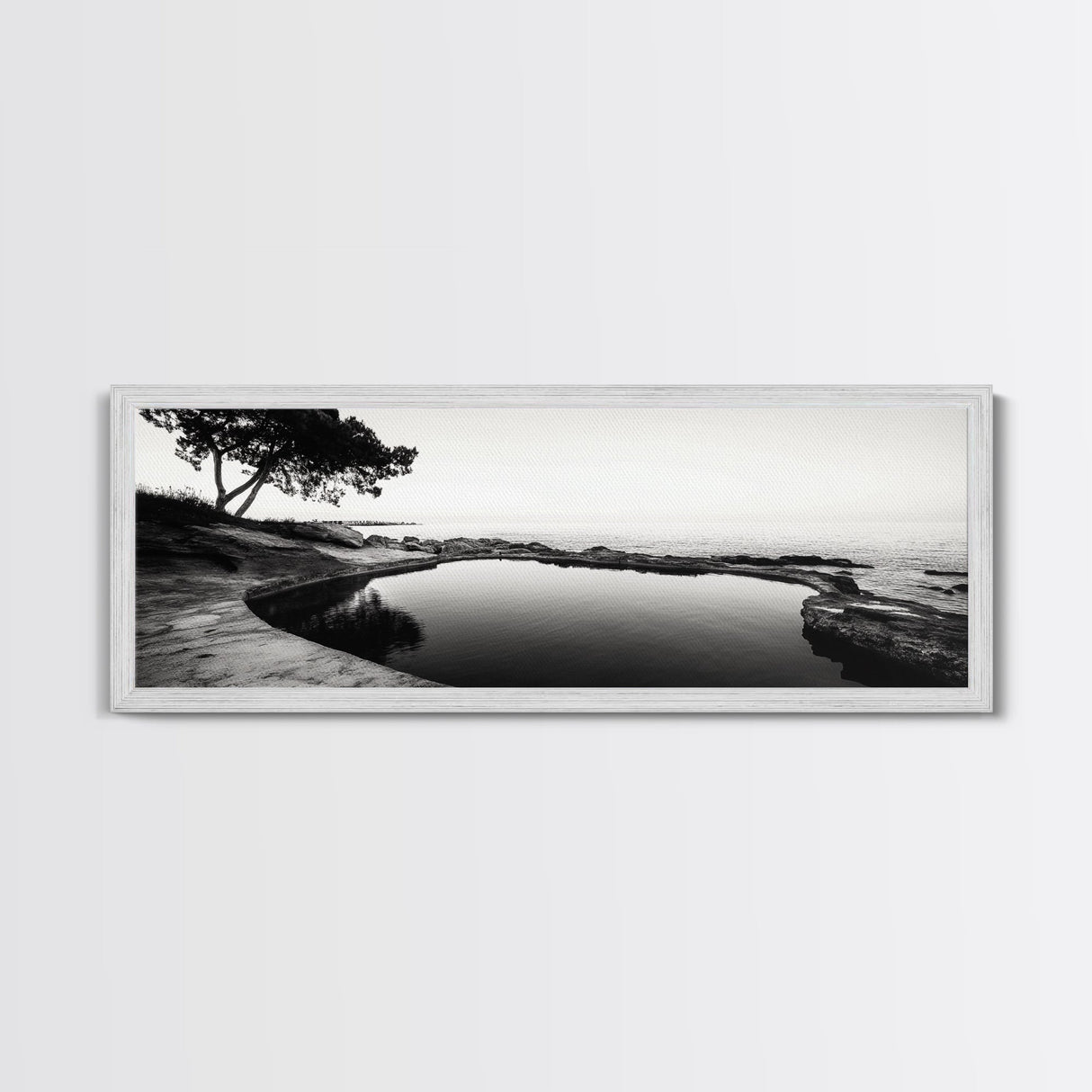 Seaside Pool, Nature Reflections, Calm Coastline, Canvas Print, minimalist zen wall art, spa bathroom decor, peaceful landscape photography