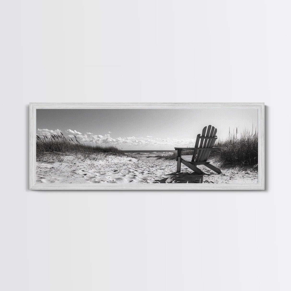 Sand Dunes, Beach Chair, Sea Grasses, Ocean Path, Framed Canvas Print, Coastal Wall Art, Relaxation Theme, Minimalist Beach House Decor
