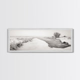 Winter River, Frosty Fields, Minimalist Landscape, Canvas Print, Modern neutral art, Rustic home decor, Entryway wall art, Scandinavian vibe