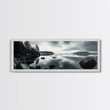 Arctic Shore, Ice Reflections, Northern Coastline, Framed Canvas Print, Moody ocean art, Coastal decor, Living room wall art, Monochrome nature