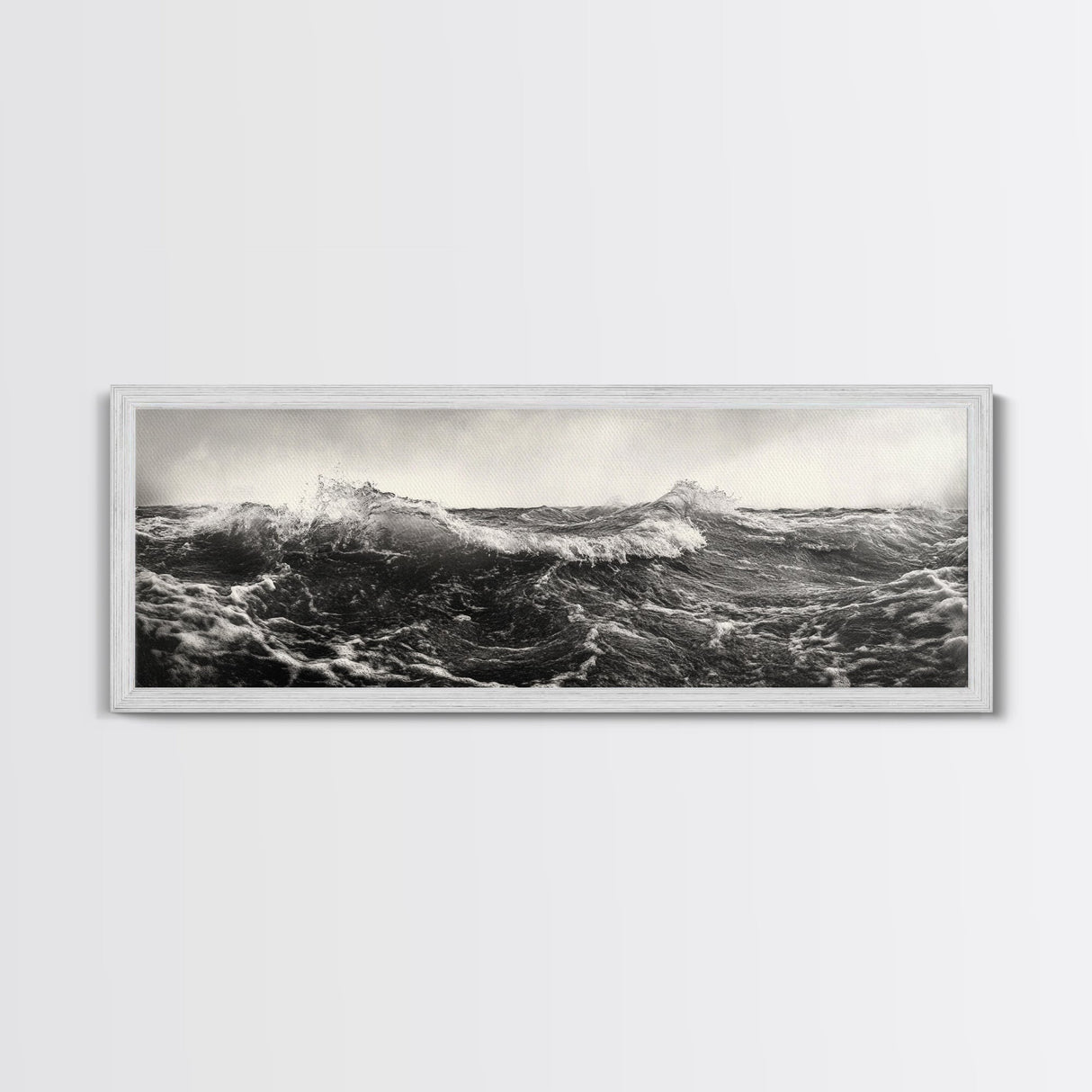 Ocean Wave, Stormy Sea, Black and White Nautical, Framed Canvas Print, Bold Coastal Art, Living Room Wall Art, Marine Photography