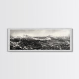 Ocean Wave, Stormy Sea, Black and White Nautical, Framed Canvas Print, Bold Coastal Art, Living Room Wall Art, Marine Photography