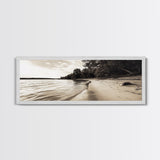 Sandy Beach, Serene Coastline, Nature Shoreline, Framed Canvas Print, Neutral Minimal Art, Bedroom Wall Art, Sepia Landscape Decor