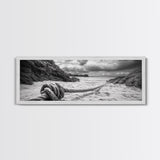 Nautical Rope Shore, Moody Ocean Rocks, Coastal Minimalist, Framed Canvas Print, Entryway Wall Art, Rustic Nautical Decor, Lakehouse Wall Art