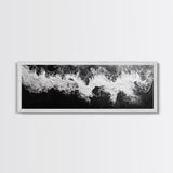 Ocean Wave, Aerial Surf, Coastal Abstract, Monochrome Motion, Framed Canvas Print, Modern Bathroom Art, Minimalist Art, Black and White Decor