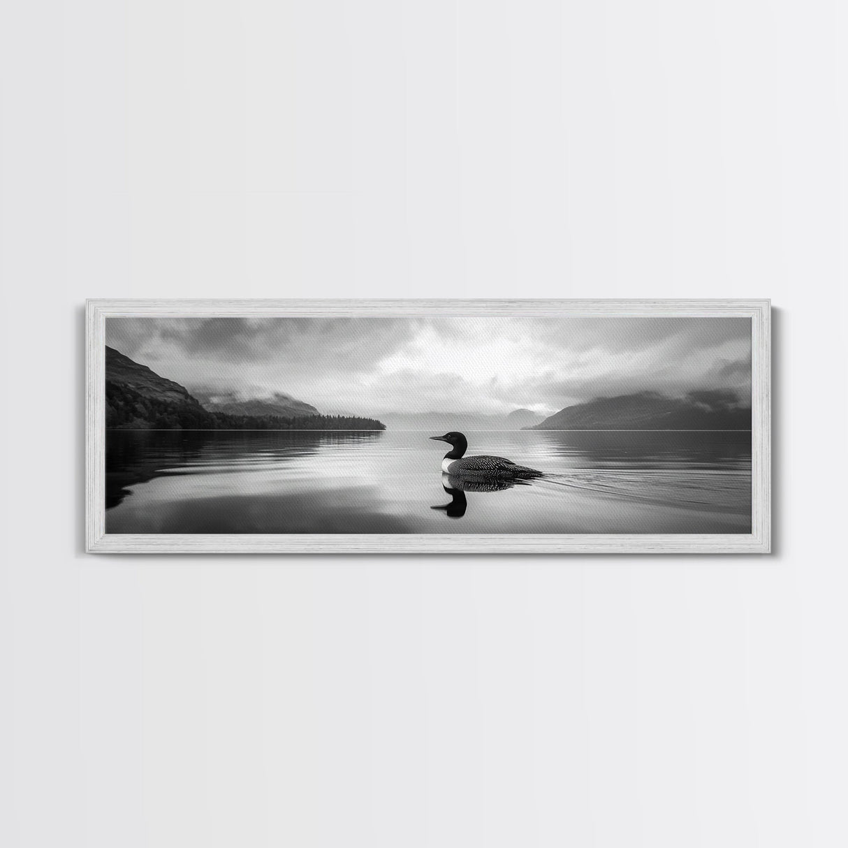 Loon Lake, Misty Reflection, Quiet Morning, Framed Canvas Print, Cabin Wall Art, Nature Lover Gift, Rustic Lakehouse Decor