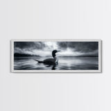 Northern Loon, Water Calm, Moody Wildlife, Canvas Print, Nature Wall Decor, Black and White Animal Art, Lakehouse Wall Art