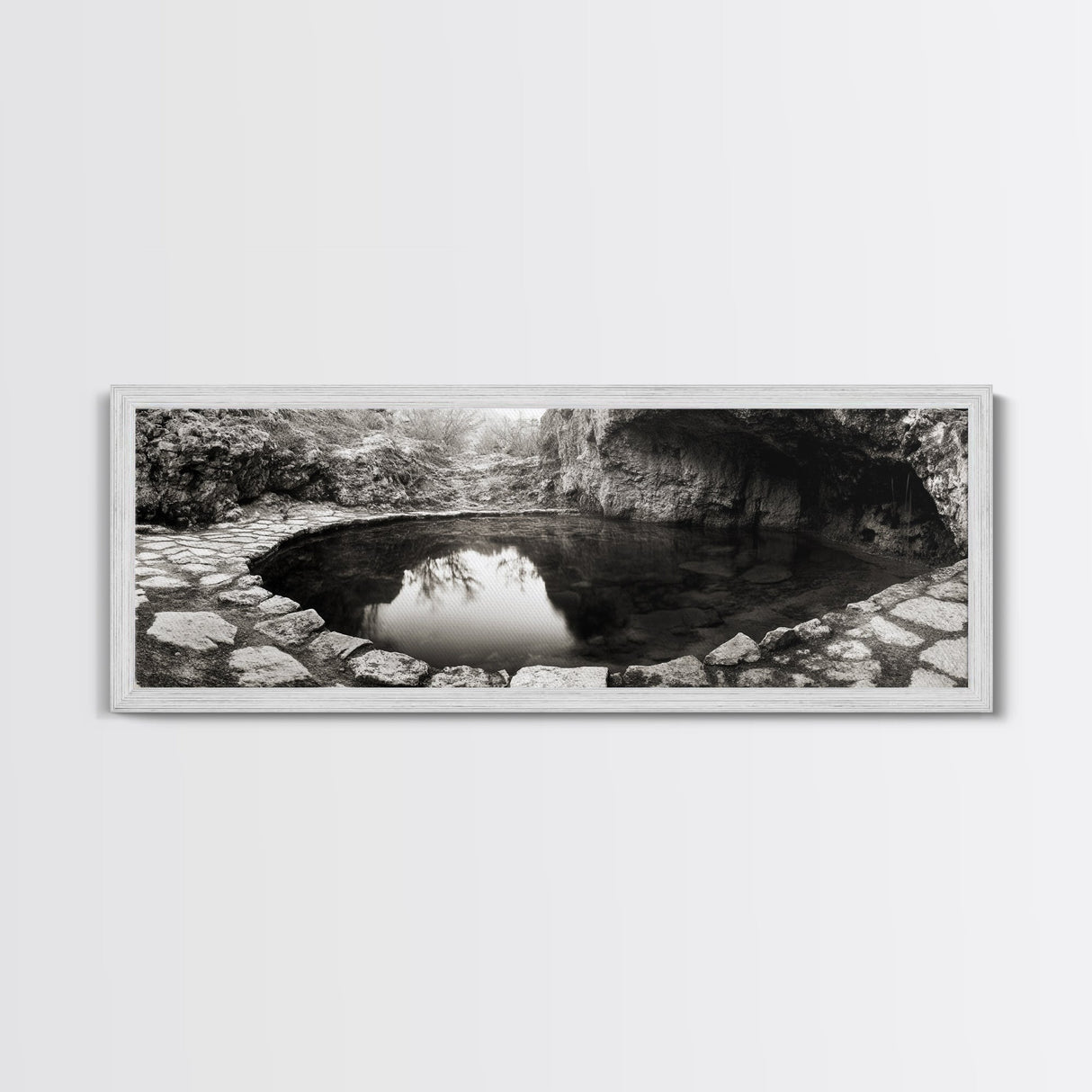 Stone Pool, Quiet Reflection, Nature Photography, Zen Vibes, Framed Canvas Print, Bathroom Wall Art, Rustic Decor, Tranquil Home Accent