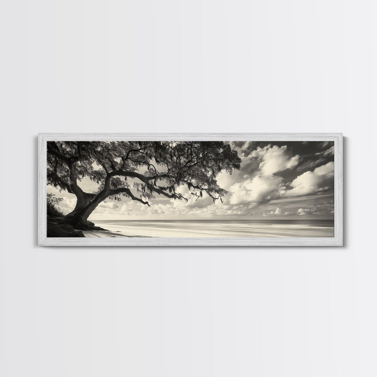 Southern Oak, Coastal Tree, Beachfront Tranquility, Serene Landscape, Canvas Print, Neutral Living Room Art, Boho Nature Decor, Beach Wall Art