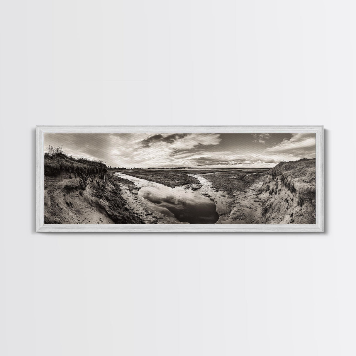 Marsh Landscape, Coastal Grasslands, Autumn Earth Tones, Framed Canvas Print, Fall Wall Art, Farmhouse Style, Rustic Entryway Decor