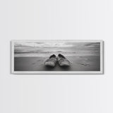 Woven Shoes, Coastal Walk, Ocean Breeze, Boho Style, Framed Canvas Print, Entryway Wall Art, Minimalist Beach Art, Seashore Photography