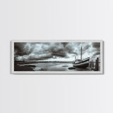 Abandoned Fishing Boat, Coastal Storm Scene, Rustic Nautical Decor, Framed Canvas Print, Beach House Art, Autumn Decor, Moody Wall Print