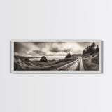 Coastal Road Journey, Overcast Ocean View, Scenic Drive Art, Framed Canvas Print, Fall Landscape Wall Art, Nature Lover, Living Room Decor