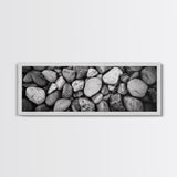 Zen Stones, Nature Texture, River Rock Closeup, Minimalist Photography, Framed Canvas Print, Spa Bathroom Wall Art, Modern Black White