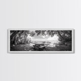 Secluded Picnic Spot, Ocean View, Tranquil Escape, Nature Sanctuary Art, Framed Canvas Print, Kitchen Wall Decor, Coastal Forest Vibe