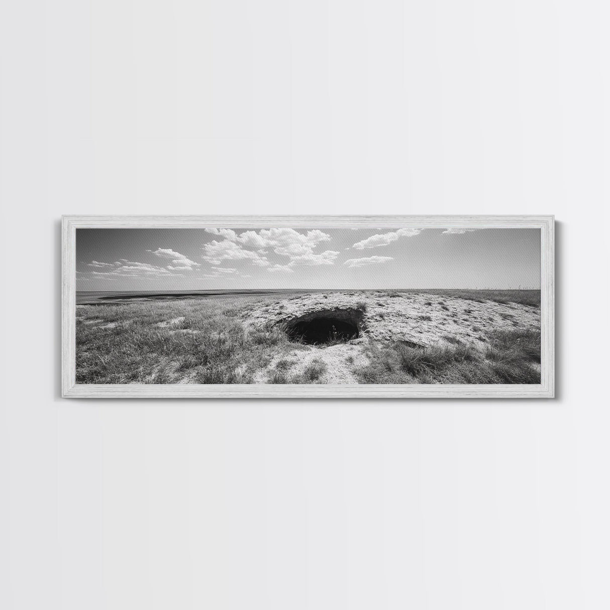 Prairie Cave, Windy Plains, Nature Escape, Canvas Print, Rustic Wall Art, Earthy Decor, Bedroom Accent, Black and White Landscape