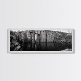 Quarry Wall, Rocky Cliff, Natural Reflection, Still Water, Framed Canvas Print, Industrial Wall Art, Man Cave Decor, Rustic Landscape Art