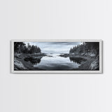 Forest Inlet, Calm Waters, Rocky Shore, Framed Canvas Print, Pacific Northwest Wall Art, Neutral Decor, Nature Photography, Rustic Vibes