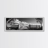 Wooden Fence, Open Field, Cloud Horizon, Framed Canvas Print, Country Landscape Photography, Entryway Wall Art, Farmhouse Autumn Decor