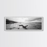 Snake On Beach, Coastal Wildlife, Dramatic Black and White, Framed Canvas Print, Nature Wall Art, Minimalist Decor, Office Statement Art