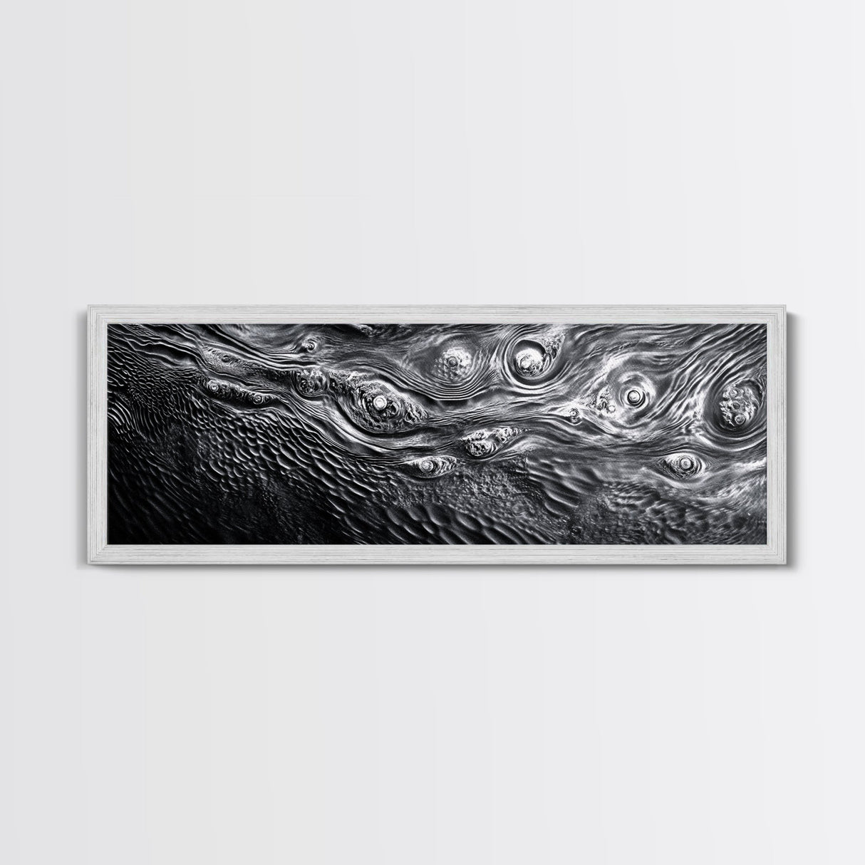 Liquid Texture Waves, Abstract Water Photography, Monochrome Art, Framed Canvas Print, Modern Living Room Wall Art, Nature-Inspired Decor