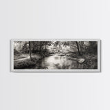Woodland Creek Flow, Sepia Landscape Scene, Peaceful Forest Art, Canvas Print, Autumn Wall Decor, Rustic Living Room Artwork