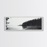 Forest Cliffs, Quiet Bay, Monochrome Coast, Canvas Print, Nature Photography, Modern Rustic Wall Art, Entryway or Office Decor
