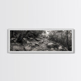 Rocky Path, Forest Trail, Autumn Mood, Canvas Print, Nature Photography, Rustic Entryway Decor, Woodland Art, Cabin Hallway Style