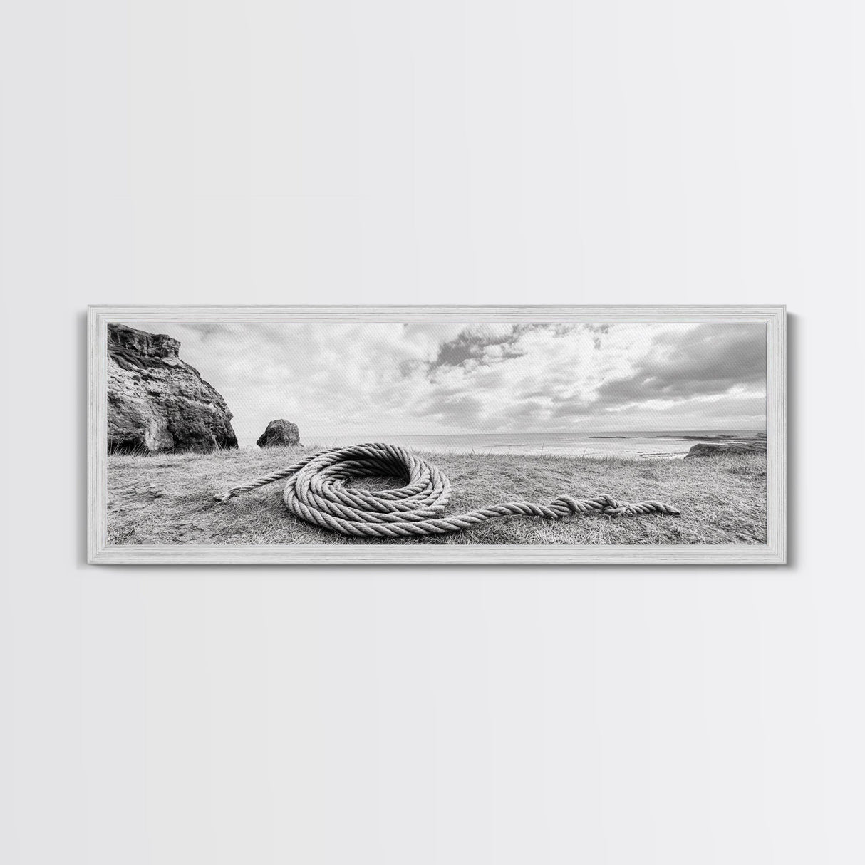 Coastal Rope, Windswept Bluff, Seaside Grass, Framed Canvas Print, Beach House Art, Nautical Decor, Neutral Living Room Style