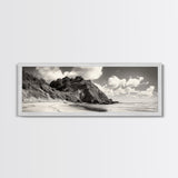 Seaside Cliff, Pine Hills, Sandy Beach, Canvas Print, Coastal Landscape Art, Modern Nature Decor, Beach House Living Room Style