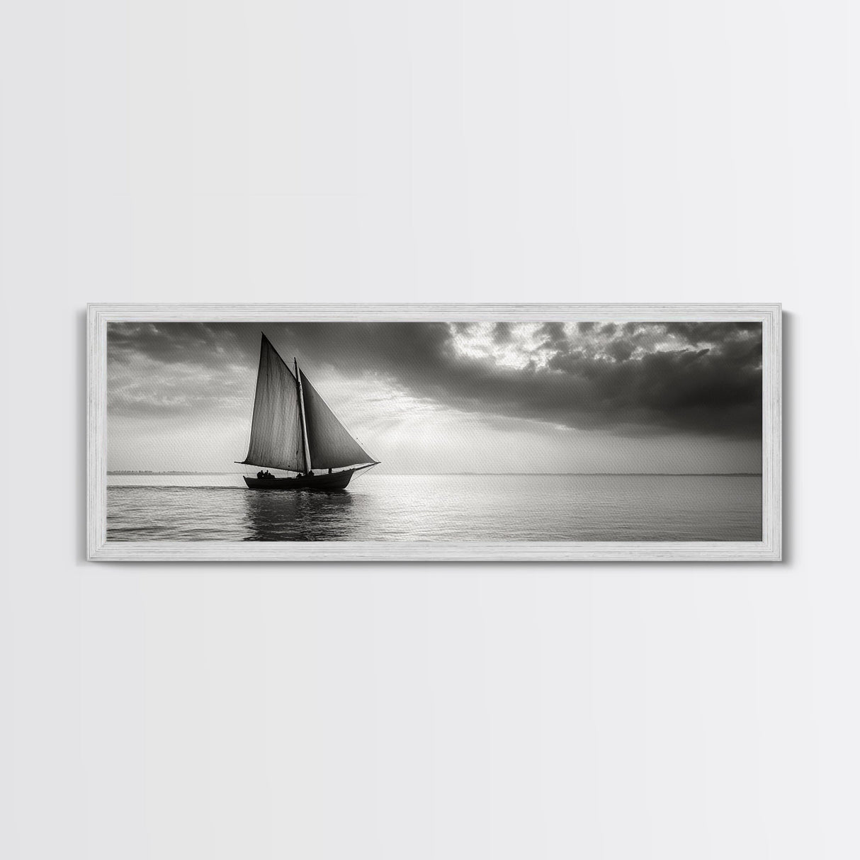 Sailboat, Ocean Horizon, Dramatic Sky, Framed Canvas Print, Nautical Wall Art, Minimalist Office Decor, Ocean Lover Photography