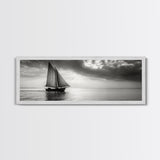 Sailboat, Ocean Horizon, Dramatic Sky, Framed Canvas Print, Nautical Wall Art, Minimalist Office Decor, Ocean Lover Photography