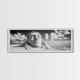 Sand Sculpture Head, Beach Goddess, Coastal Calm, Surreal Beauty, Framed Canvas Print, Modern Wall Art, Living Room Decor, Minimalist Art