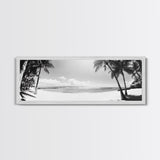 Tropical Beach Scene, Palm Tree Horizon, Ocean Serenity, Island Life, Framed Canvas Print, Coastal Wall Art, Living Room Decor, Minimalist Vibe