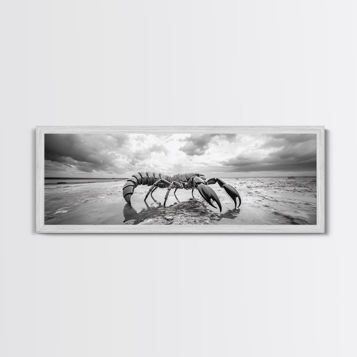 Giant Scorpion Beach, Surreal Creature, Dark Fantasy, Ocean Monster, Framed Canvas Print, Halloween Wall Art, Teen Room Decor, Bedroom Art