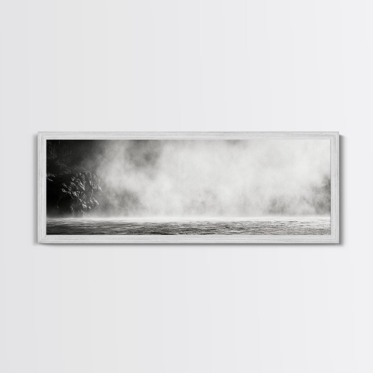 Waterfall Mist Scene, Nature Wall Decor, Canvas Print, Modern Minimalist Art, Neutral Tones, Living Room Wall Art, Black White Landscape