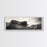 Rocky Coastal Path, Ocean Horizon View, Canvas Print, Neutral Earth Tones, Rustic Wall Art, Beach Landscape Photography, Grunge Nautical Art