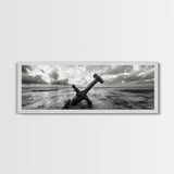 Seaside Iron Anchor, Rustic Beach Print, Nautical Ocean Art, Framed Canvas Print, Moody Wall Decor, Coastal Living Room Art